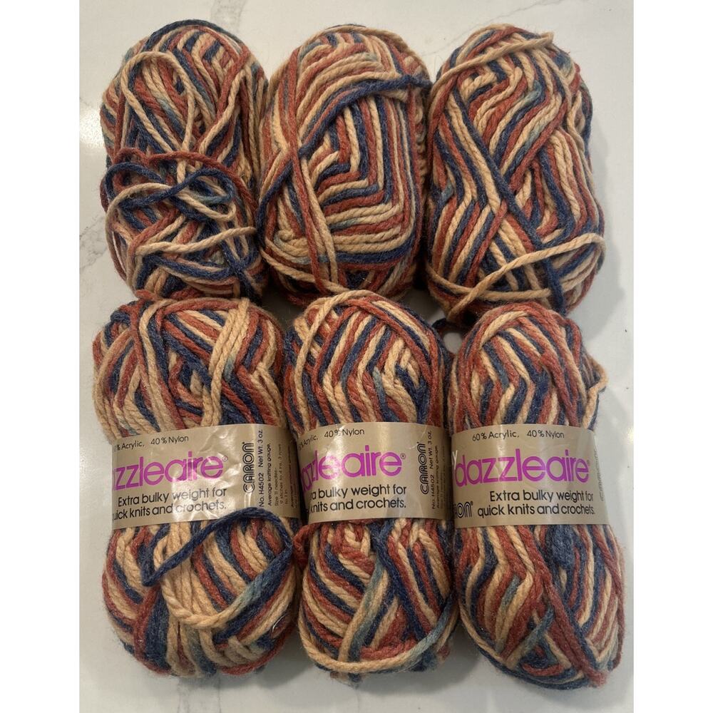 VTG LOT OF 6 Caron Bulky Dazzle Aire Yarn Skeins Cedartones 4626 Acrylic NEW